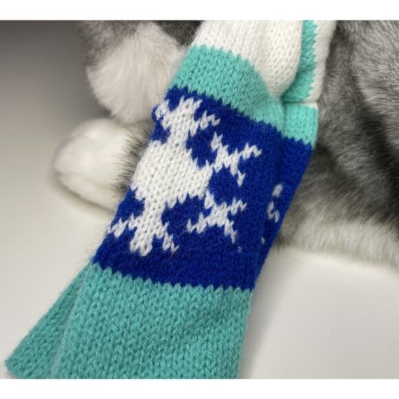 Aurora Flopsie Husky Wolf Plush 12” Blue Winter Hat Scarf Snowflake Vintage - Picture 10 of 14